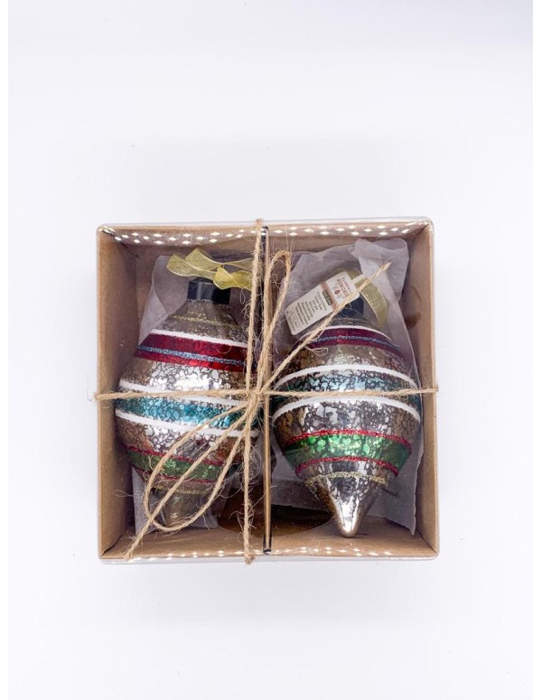Christmas Tree Oval Shaped Decorated  Glass Bauble 10cm