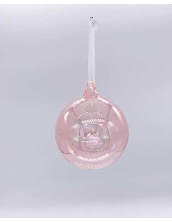 Pallina Albero Di Natale In Vetro Rosa Trasparente 8cm