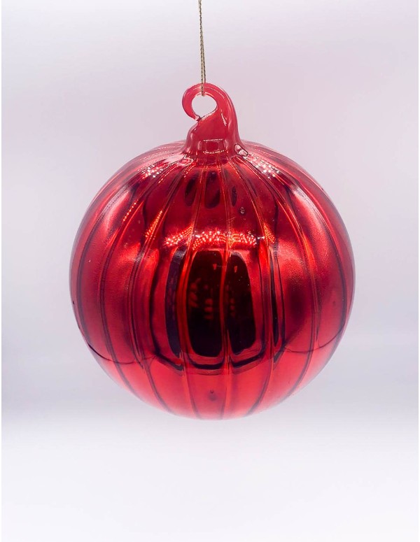 Pallina Albero Di Natale In Vetro Iridescente Con Decorazioni In Rilievo 8cm