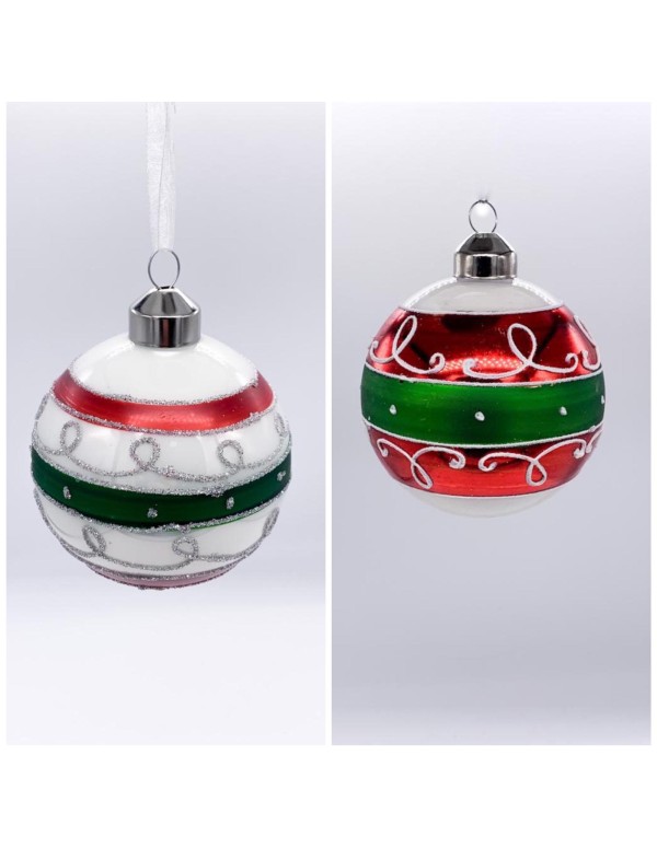 Palline Albero Di Natale In Vetro Tricolore 8cm
