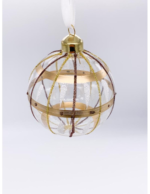 Pallina Albero Di Natale In Vetro Trasparente Con Gocce E Glitter 8cm