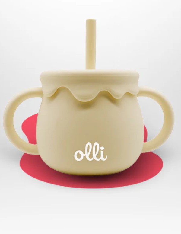 Bicchiere In Silicone Beige Con Cannuccia Olli