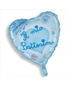 Palloncino Metalfoil Cuore  Azzurro Il Mio Battesimo 18" 46cm