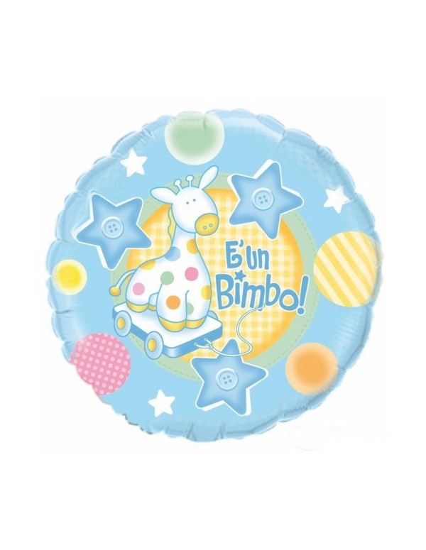 Palloncino Metalfoil Azzurro Tondo Baby Shower È Un Bimbo 18" 46cm