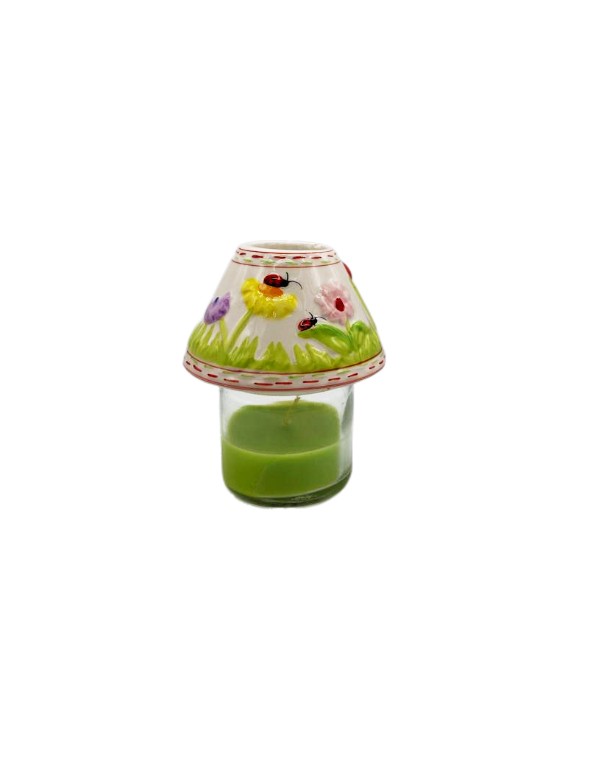 Candela Decorazione Pasqua Verde Lampada Ceramica Con Prato 12cm