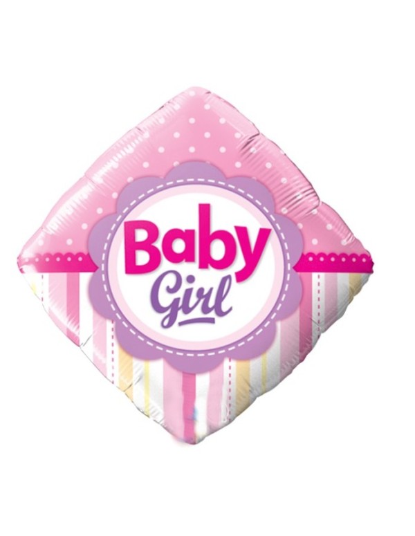 Palloncino Metalfoil Rosa Rombo Baby Shower Baby Girl 18" 46cm