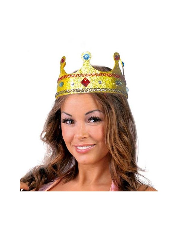 Queen Crown In Cloth Gold With Glitters And Gems Carnival Accessories