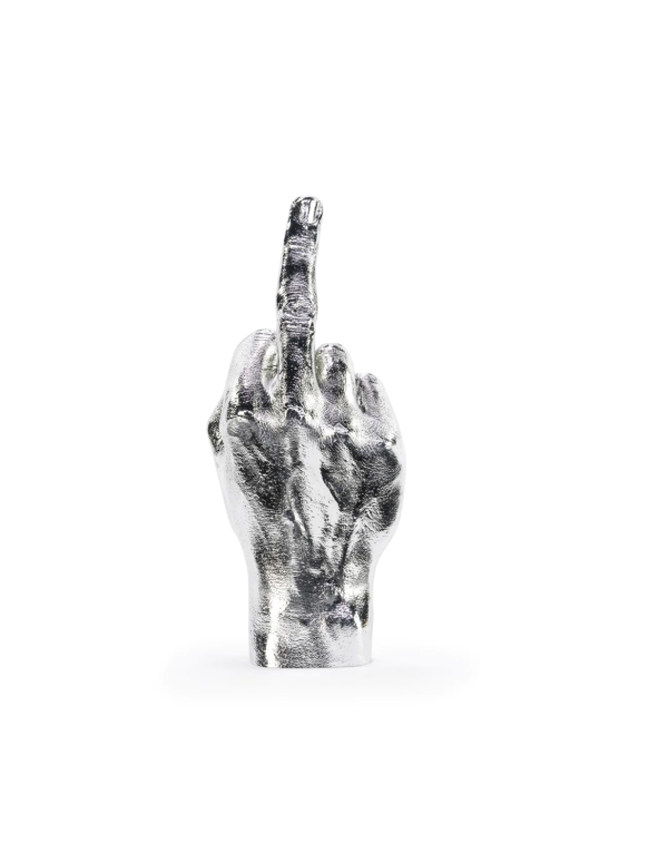 Statua Mano Dito Medio Effetto Argento