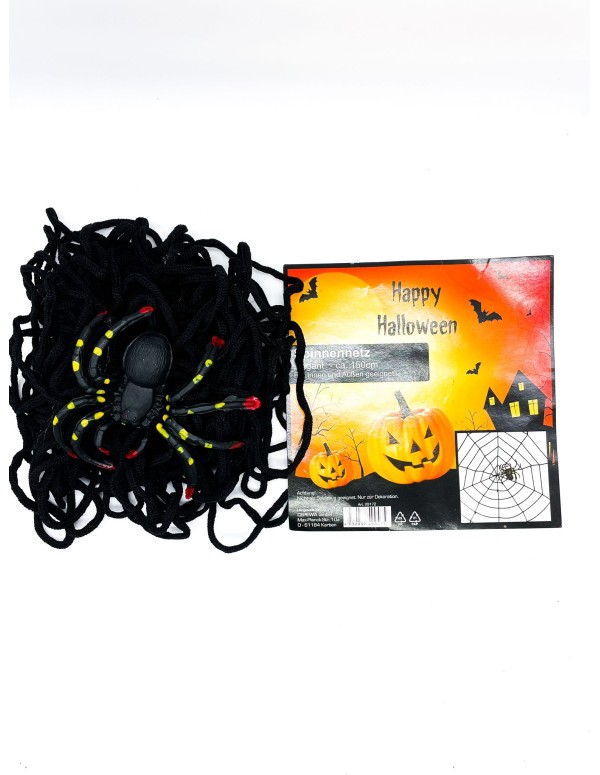 Ragnatela Nera Maxi Con Ragno diam 150cm Decorazione Halloween