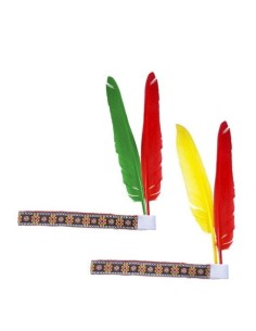 Native American Headband With Assorted Halloween And Carnival Colored Feathers