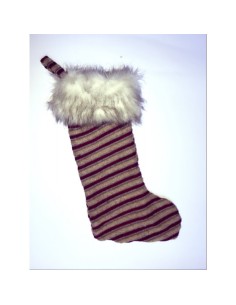 Calza Befana Epifania In Lana A Strisce Bordeaux E Beige 50cm