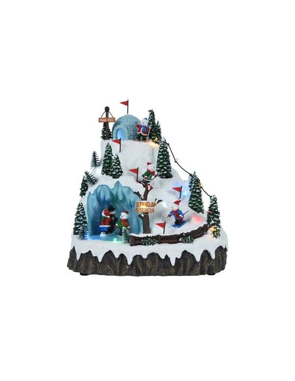Carillon Villaggio Di Natale Igloo Con Pinguini Con Led