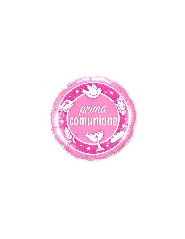 Palloncino Metalfoil Prima Comunione Rosa 18" 46cm
