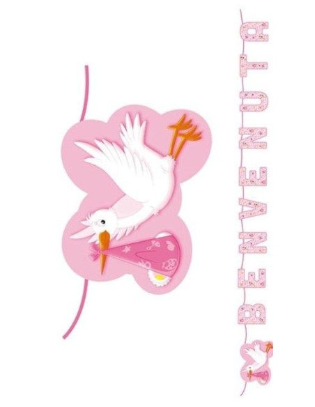 Festone Maxi Nascita Rosa Benvenuta 600cm