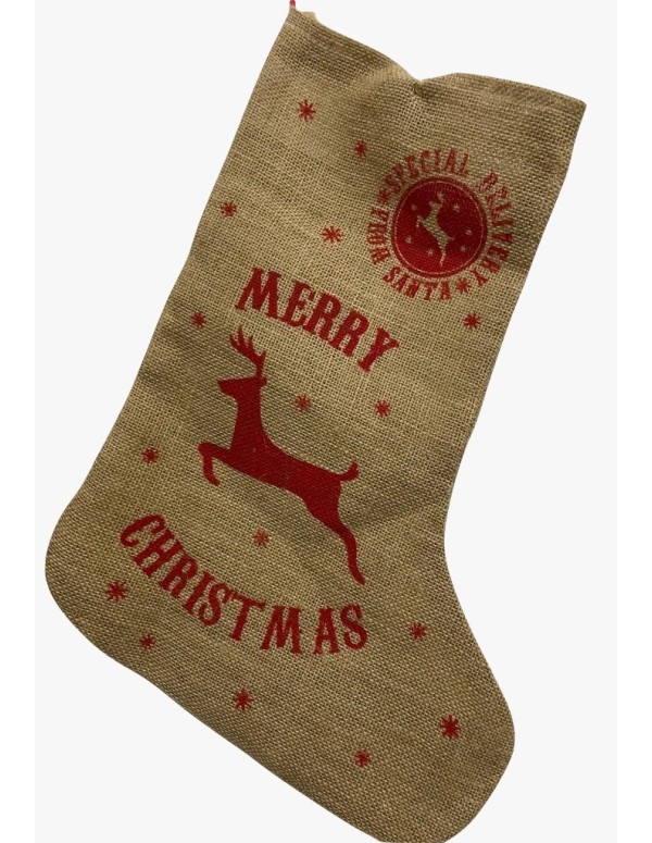 Calza Befana Epifania In Juta Con Renna Merry Christmas 49cm