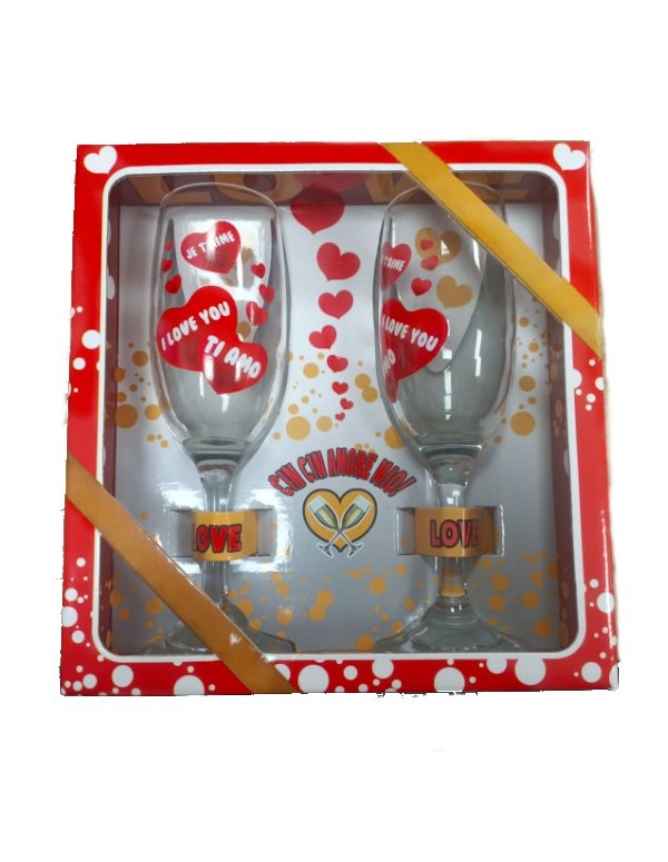 Coppia Bicchieri Calici Cuore "Ti Amo"
