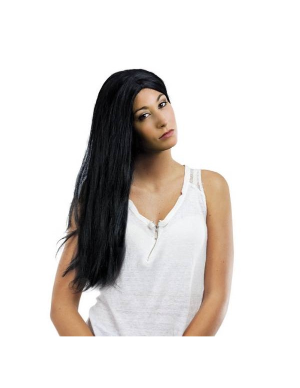 Parrucca Donna Capelli Lunghi Neri 60cm Accessori Carnevale