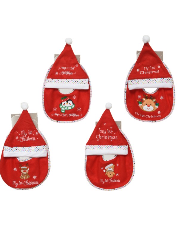 Set Cappello E Bavaglino Rosso Personaggi Natalizi Assortiti