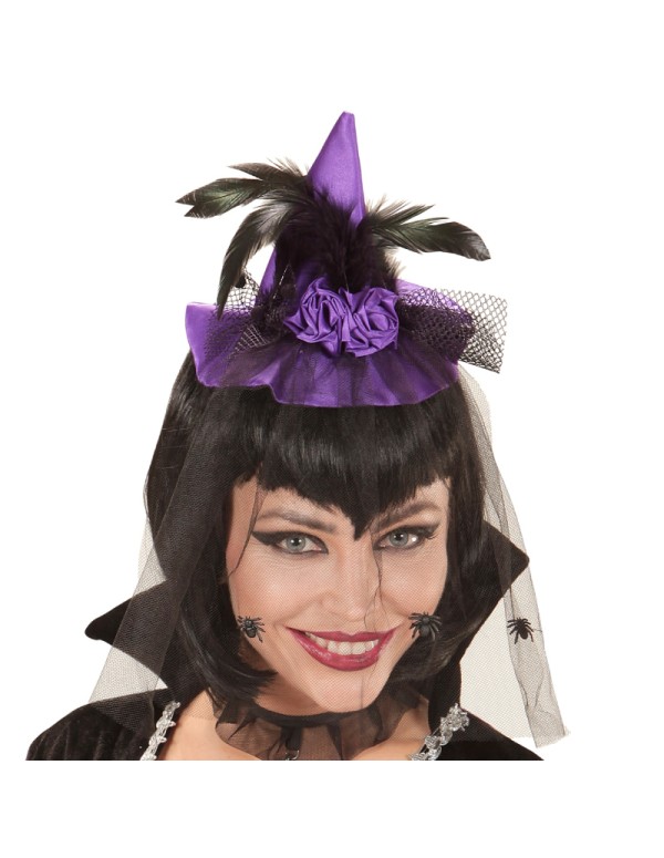 Mini Cappello Da Strega Viola Con Tulle