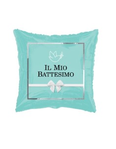 Palloncino Metalfoil Quadrato Azzurro Il Mio Battesimo 18" 46cm