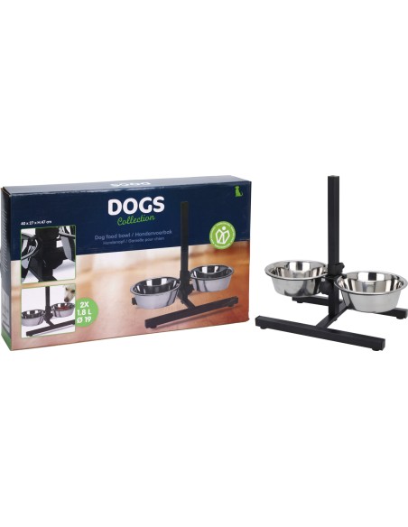 Set 2 Ciotole Cane In Acciaio Con Supporto Regolabile 1,8 Litri