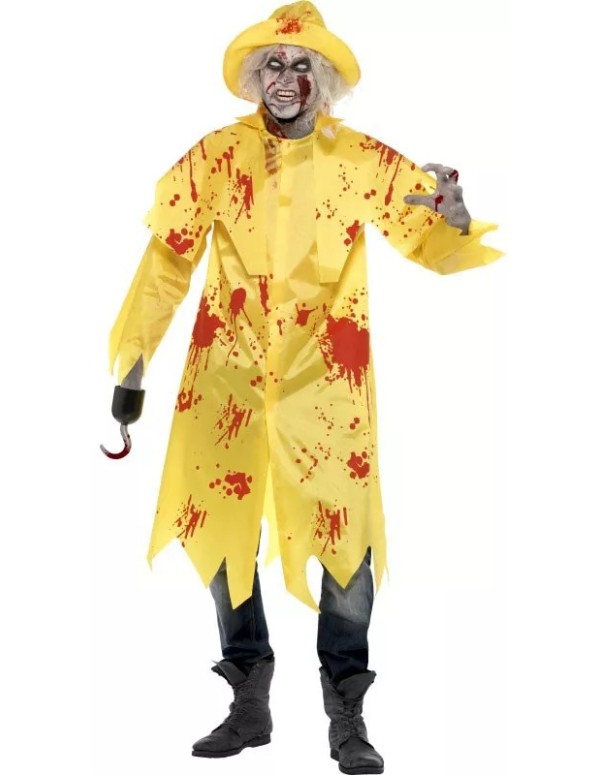 Costume Halloween Adulto Vestito Zombie Con Impermeabile Giallo