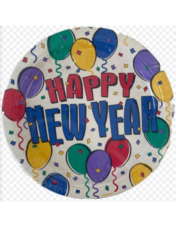 Piatti Di Carta Natalizi Buon Anno Nuovo 22CM 8PZ.