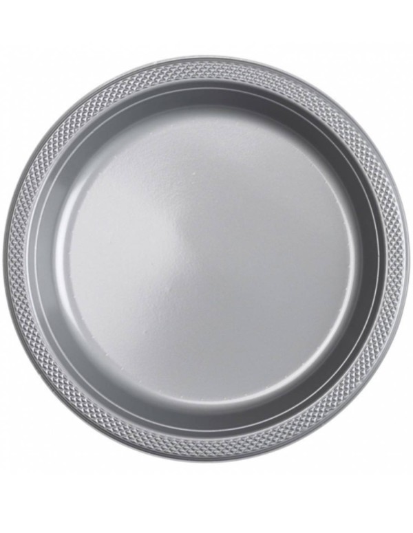 Plastic Plates Silver 10pcs 23cm