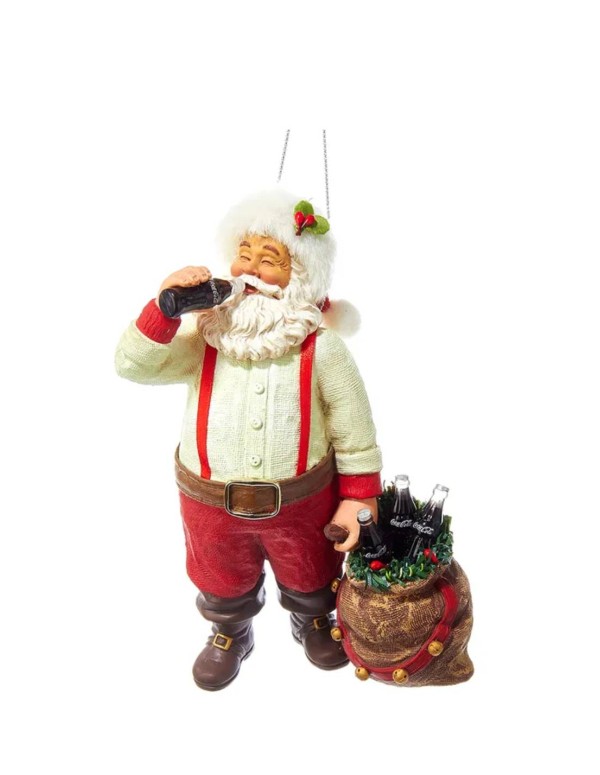 Addobbo Albero Di Natale Babbo Natale Con Sacco Che Beve Coca-Cola 10cm