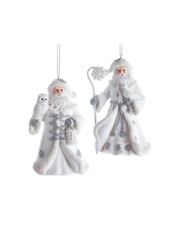 Addobbo Albero Di Natale Babbo Natale Bianco E Argento 12cm Prodotto Assortito