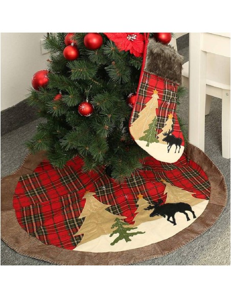 Copri Base Albero Di Natale Tartan Renna 105cm