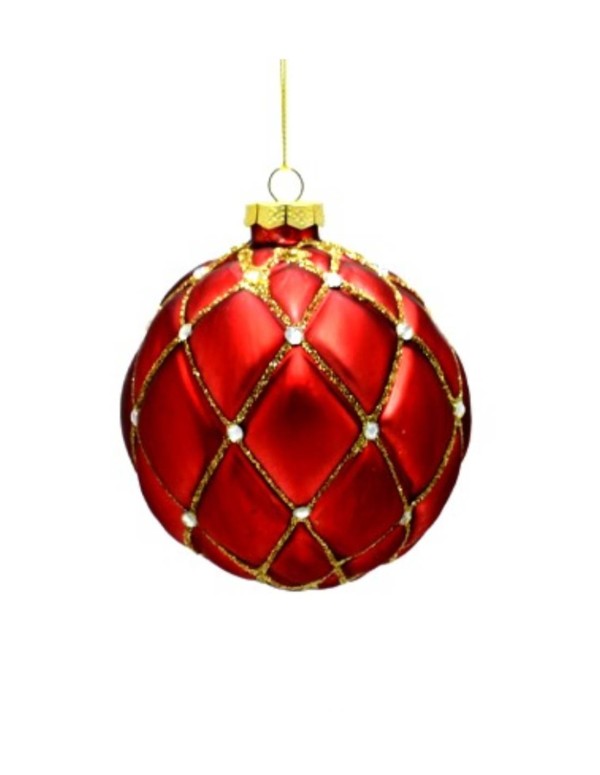 Pallina Albero Di Natale In Vetro Rossa Con Strass 10cm