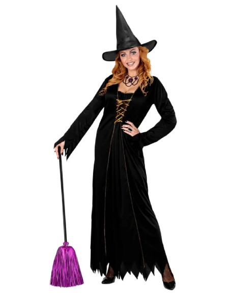Accessorio Di Halloween Scopa Da Strega In Fili Lamé Viola 92cm