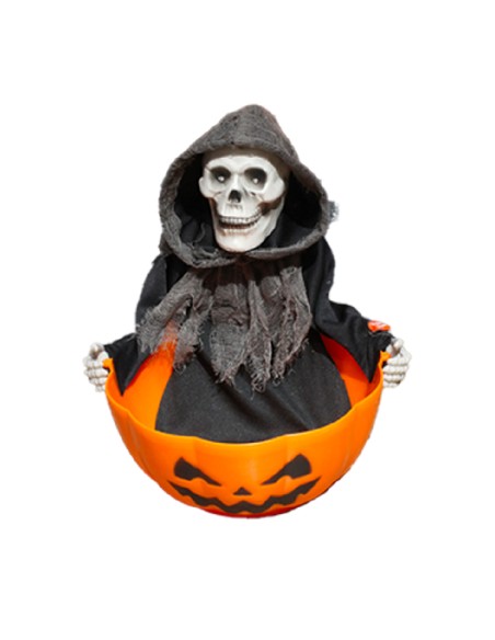 Decorazione Zucca Scheletro Per Caramelle Con Suono E Movimento Halloween