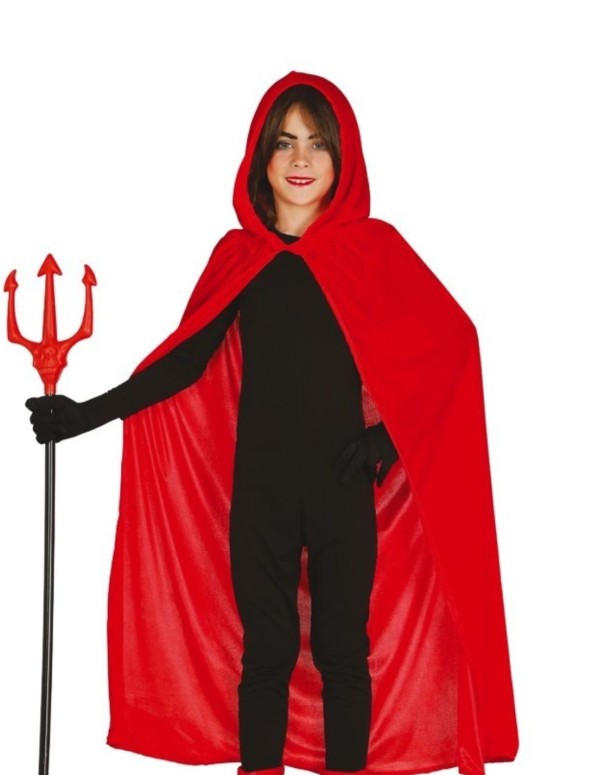 Mantello Bambino  Velluto Rosso Con Cappuccio 100cm Accessori Carnevale/Halloween