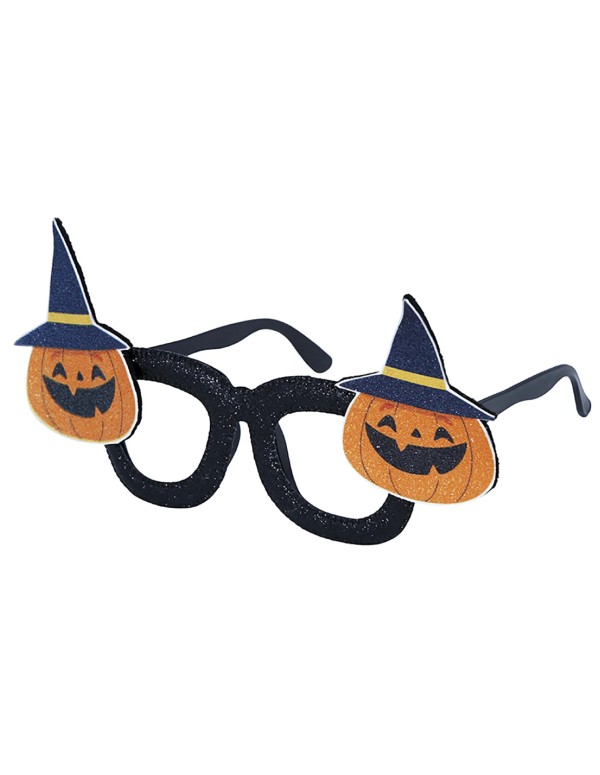 Occhiali Neri Party Halloween Zucca Glitterati