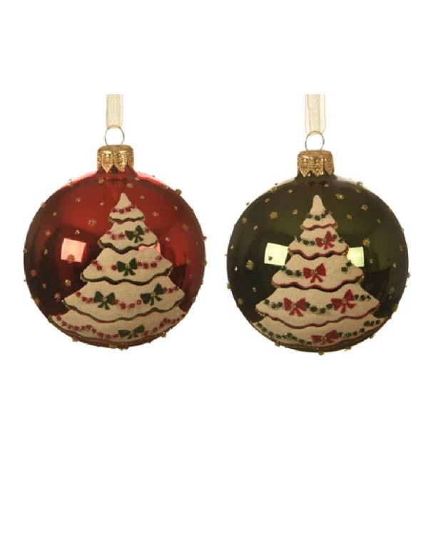 Pallina Albero Di Natale In Vetro Con Albero Bianco Colori Assortiti 8cm