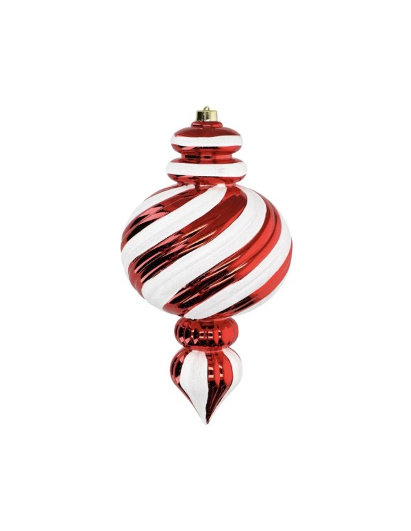 Pallina Albero Di Natale In Vetro A Goccia Con Spirale Rossa E Bianca 36cm