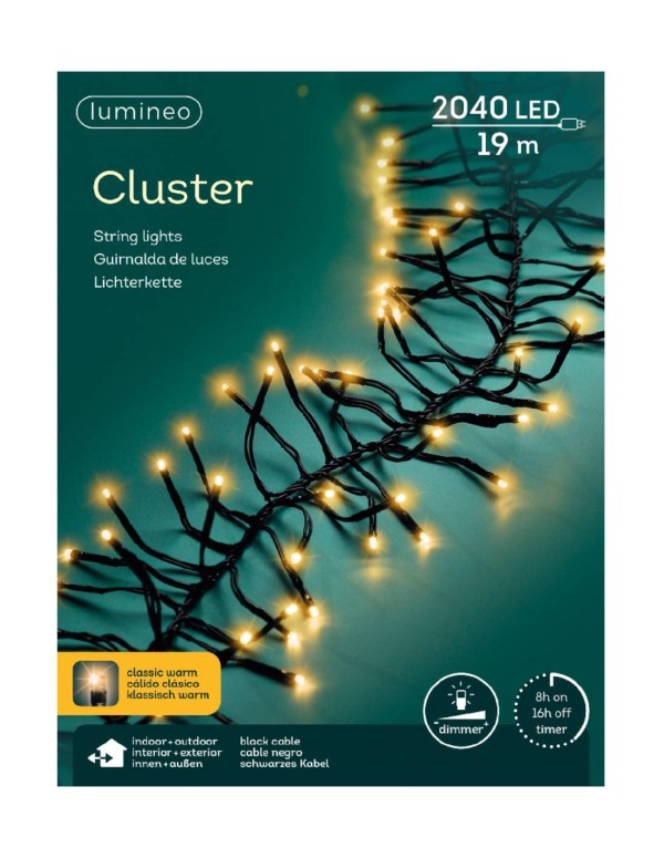 Serie Di Luci Natale Cluster Ghirlanda Luce Calda 2040 LED 19m