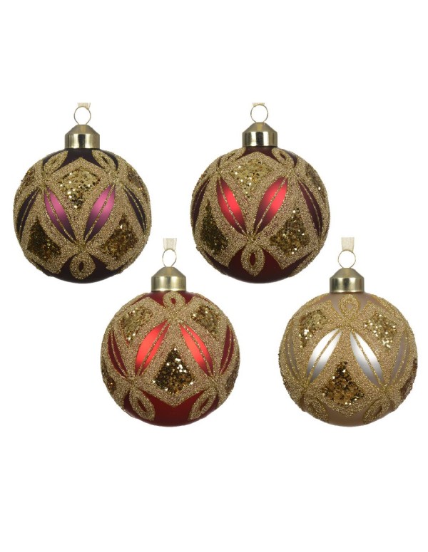 Pallina Albero Di Natale In Vetro Decorazioni Oro 8cm Colori Assortiti