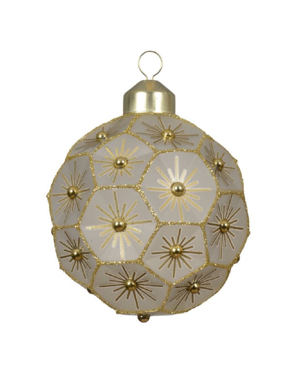 Pallina Albero Di Natale In Vetro Irregolare Con Decorazioni Oro 8cm