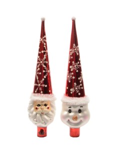 Christmas Tree Topper Glass Red Hat With Snowflakes 30cm