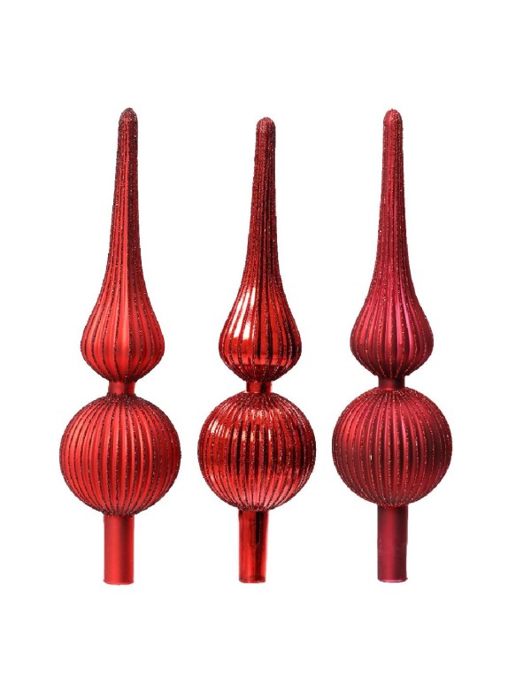 Puntale Albero Di Natale Rosso Decorato 31cm Prodotto Assortito