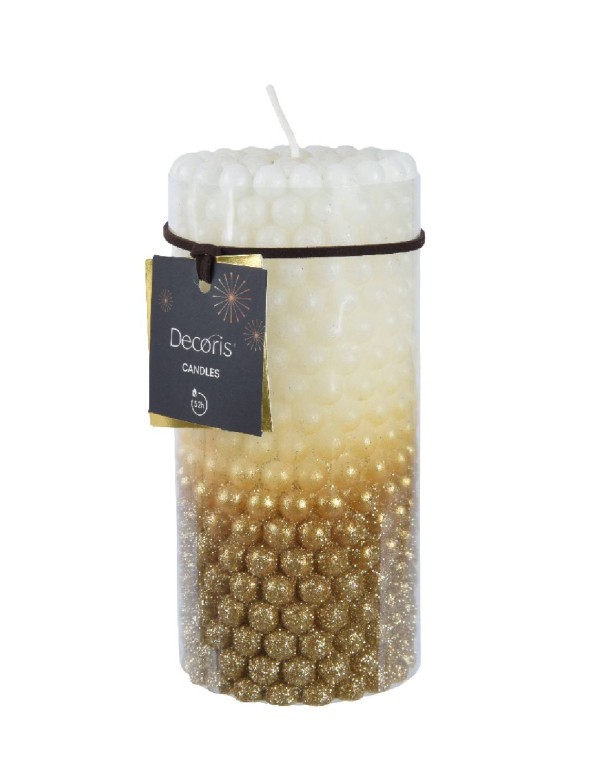 Candela Natalizia Bianca E Oro Con Palline h15cm
