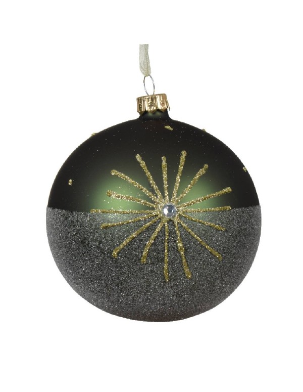 Pallina Albero Di Natale In Vetro Verde Glitter 10cm