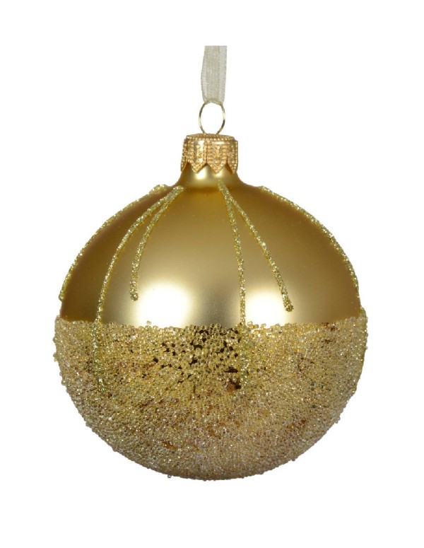 Pallina Albero Di Natale In Vetro Oro Opaca Con Glitter 8cm