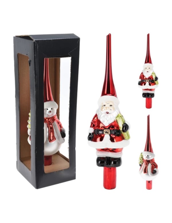 Puntale Albero Babbo Natale O Pupazzo Di Neve 28cm Prodotto Assortito
