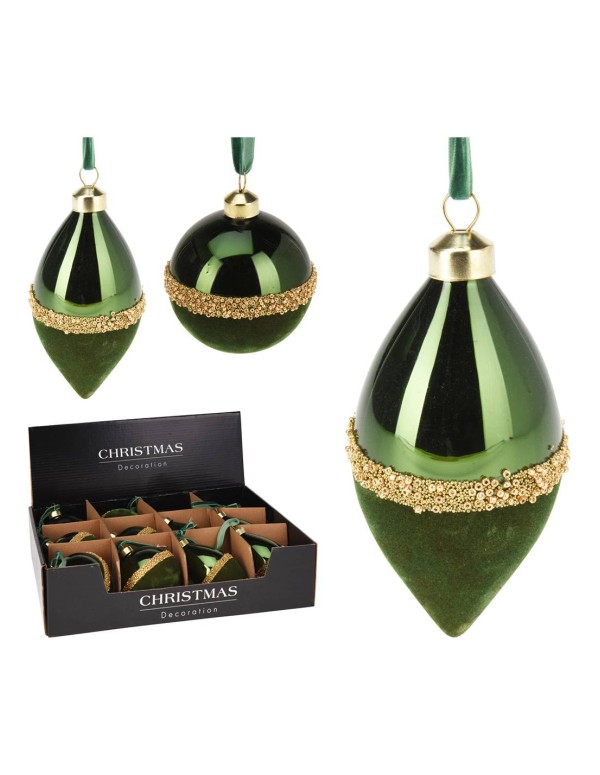Pallina Albero Di Natale In Vetro Verde Con Velluto 12cm Prodotto Assortito
