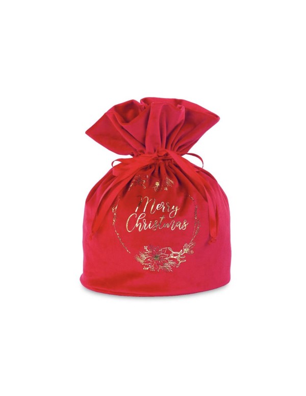 Sacco Regalo In Velluto Rosso Con Scritta Oro "Buon Natale" 55cm