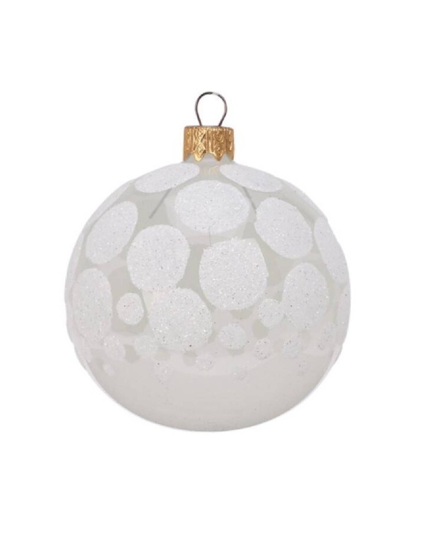 Pallina Albero Di Natale Bianca Con Pois Opaca 10cm